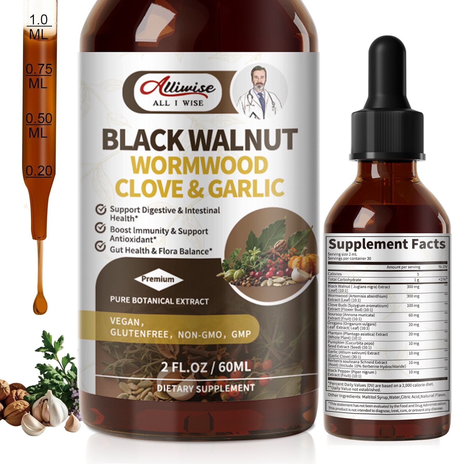 Parasite Cleanse Tincture/Extract-Wormwood,Black Walnut Hull, Clove,Best Quality