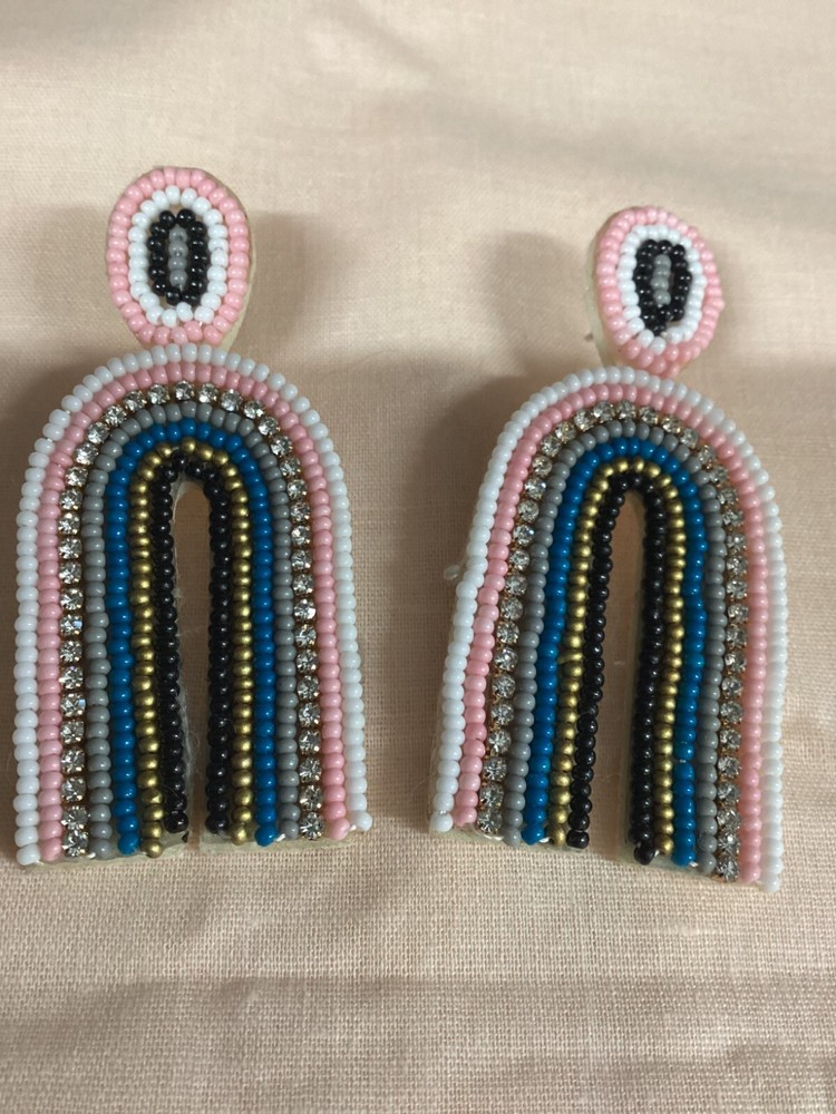 Vintage U Shape Beaded Rainbow Earrings