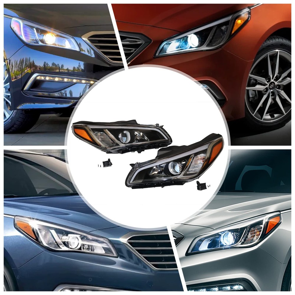 Halogen Front Headlights for 2015-2017 Sonata Driver Passenger Side Pair