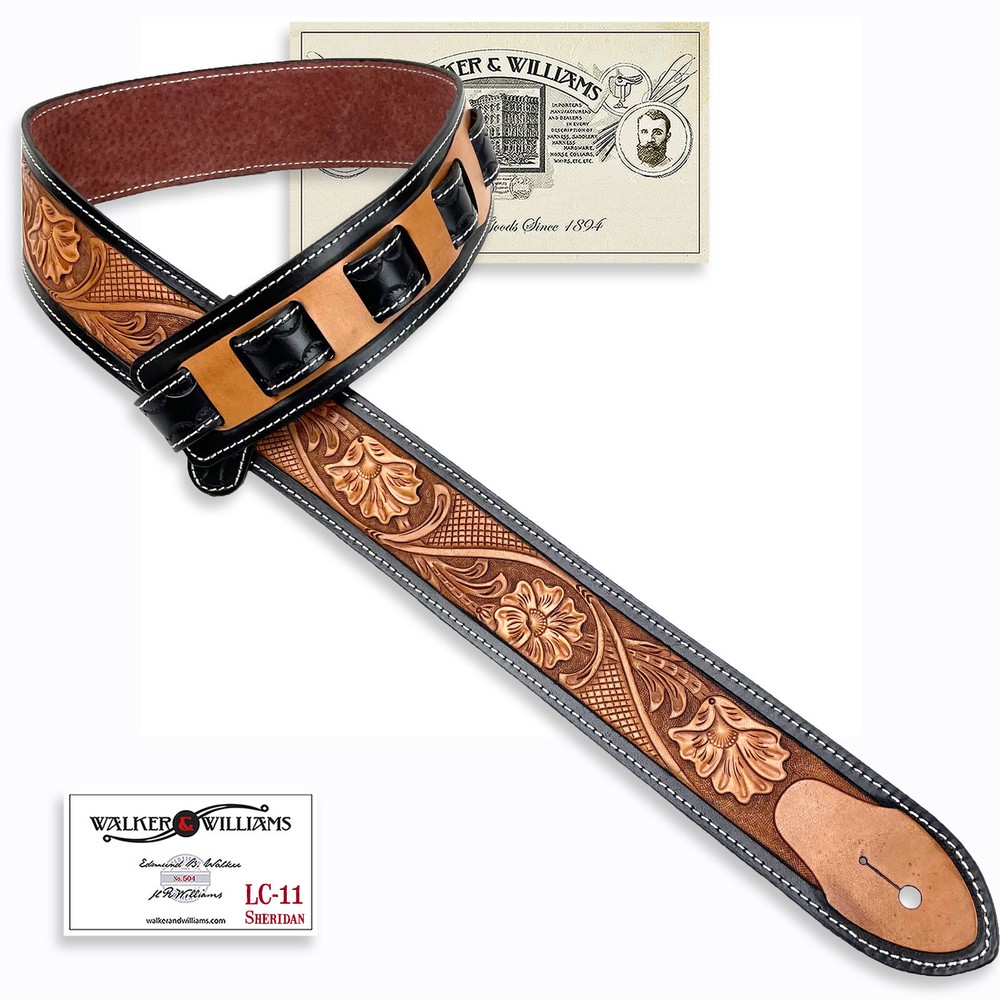 Walker & Williams LC-11 100% Handmade Leather Strap Hand Tooled Live Oak Pattern