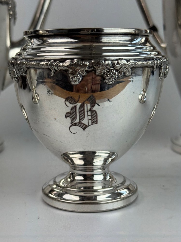CS Silver On Copper Grape Pattern Tea Set Monogram B