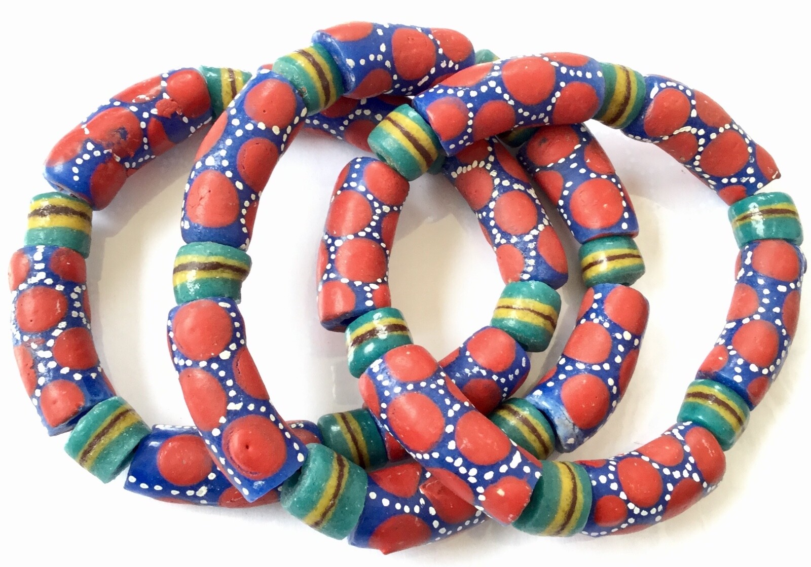 Made in Ghana Fancy Red & Blue Colored unisex bracelet-African Trade Beads-Ghana