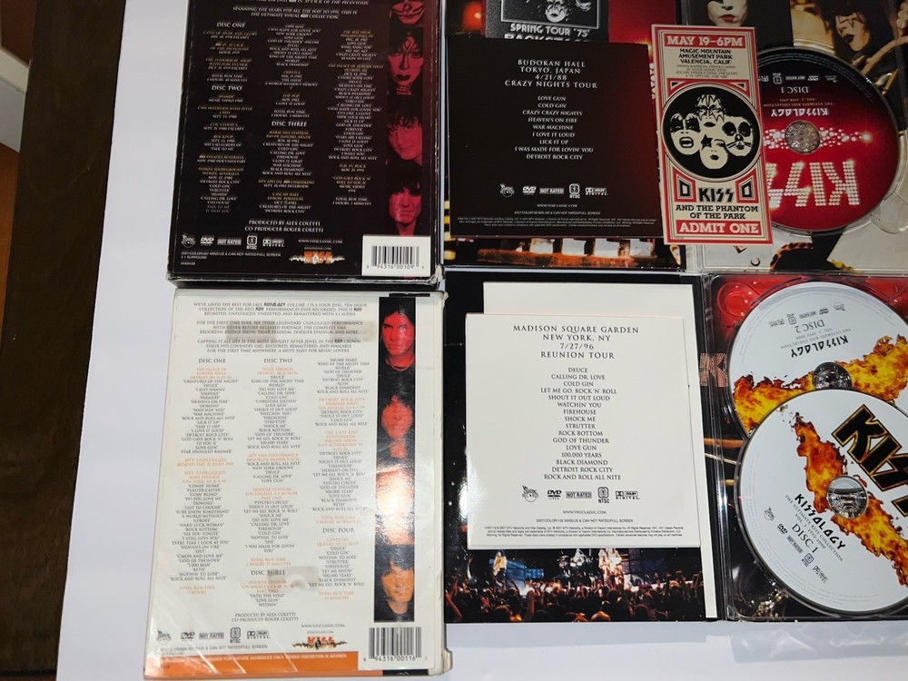 KISS KISSOLOGY I/II/III CONCERT DVD SETS W/BONUS DISC”S TICKET STICKER.NICE RARE