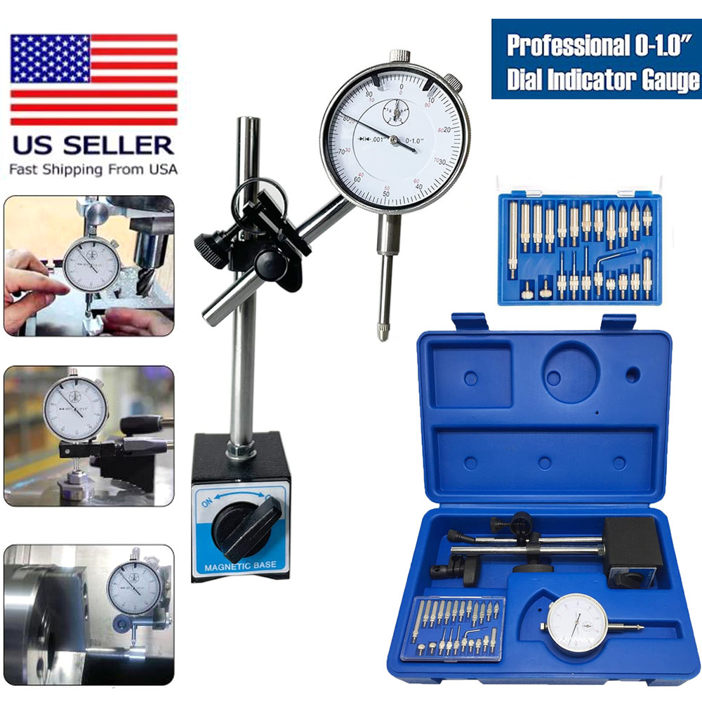 Dial Indicator with Magnetic Base 0.001"Precision Gauge Test Indicator Point Set