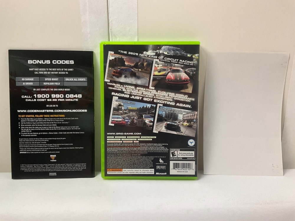 *Manual Insert & Case Only* Grid Racing Microsoft XBOX 360 *Replacement OEM