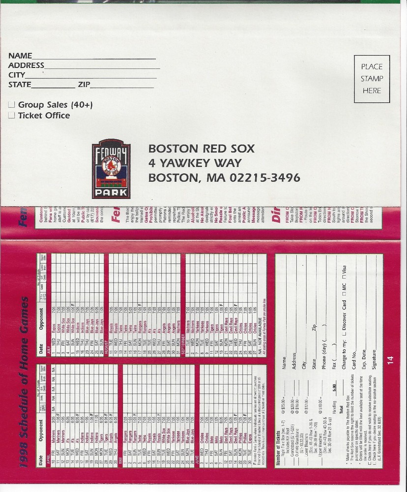 1998 Red Sox Ticket Guide with Pedro Martinez