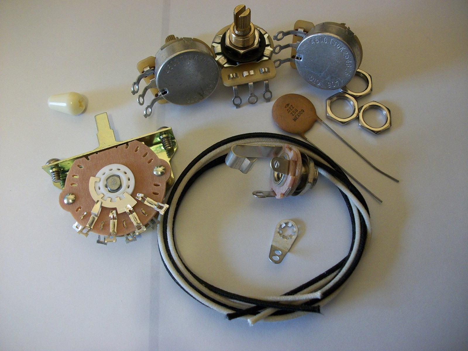 Wiring Harness Kit For Stratocaster CTS Oak Switchcraft .02uf Tecate Ceramic Cap