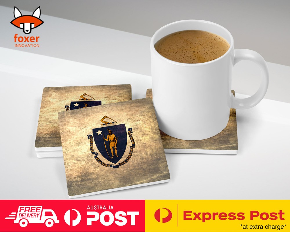 COASTER COFFEE DRINKING MAT|MASSACHUSETTS US FLAG