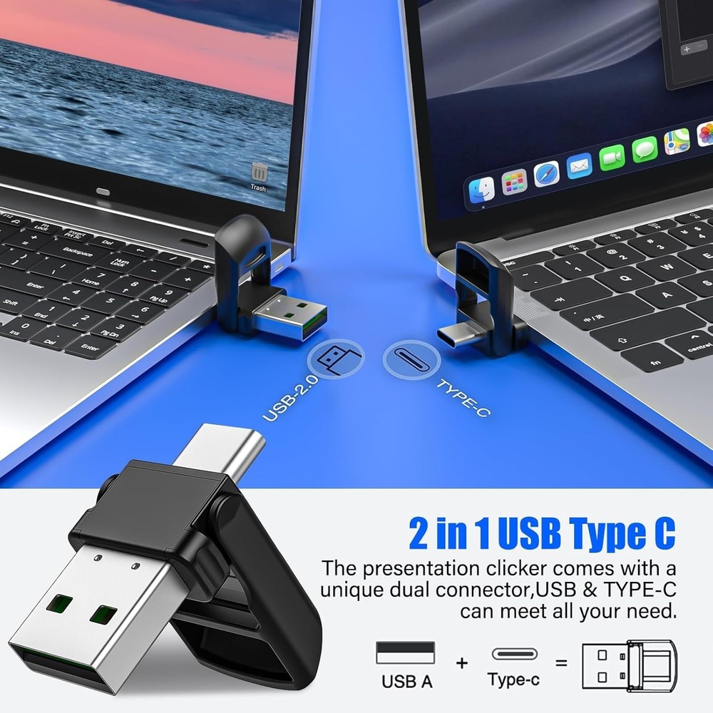 2-in-1 USB TYPE-C Presentation Clicker wireless Presenter Remote Clicker, Pow...