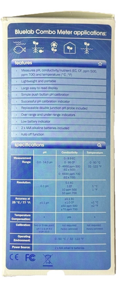 Bluelab Combo Meter pH EC Temperature Nutrient Solution Tester Kit Probes Case