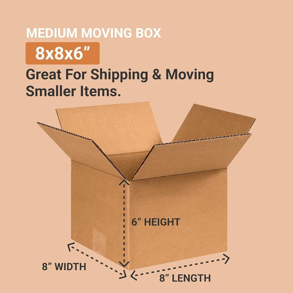 8 x 8 x 6 Shipping Boxes Moving Boxes Corrugated Kraft 25/Bundle 25/Pack