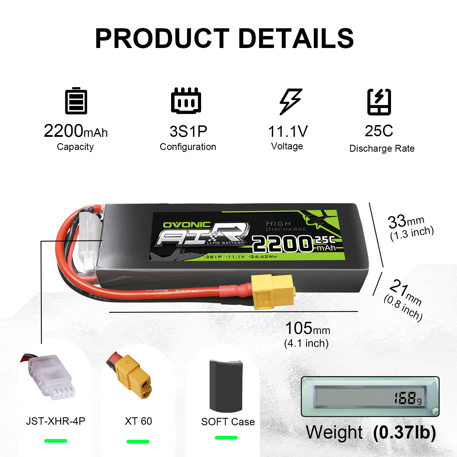 2X OVONIC 3S Lipo Battery 11.1V 3 Cell 2200mAh LiPo XT60 for Freewing Jet Plane