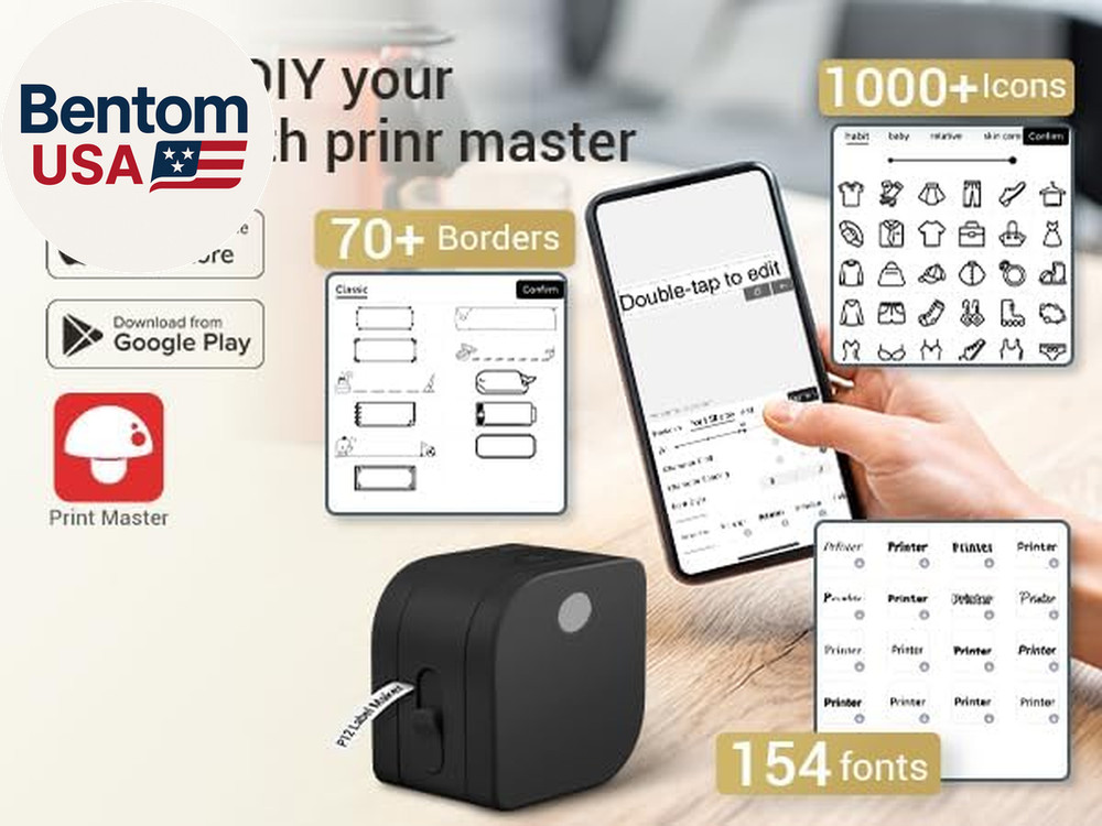 Label Maker Machine with Tape, P12 Bluetooth Small Label Maker with Multiple Tem
