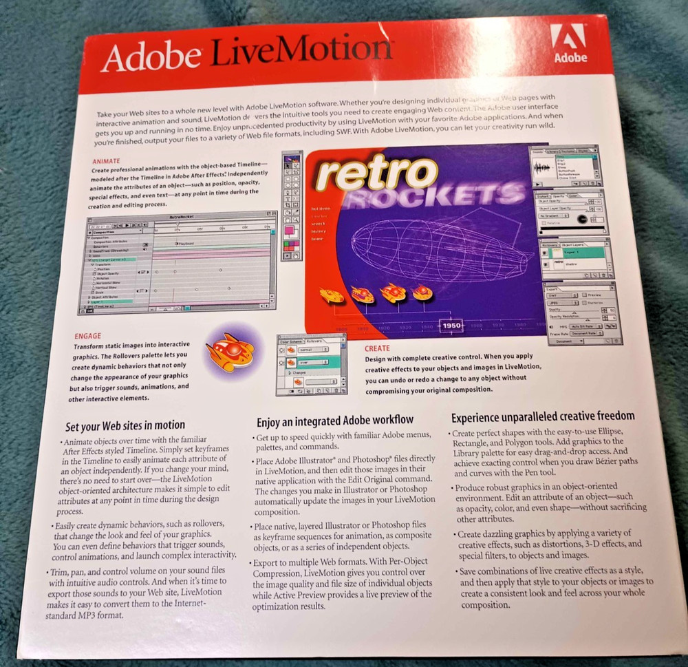 Adobe Live Motion PC Software 2000 Windows Mac Box & Inserts only NO DISK