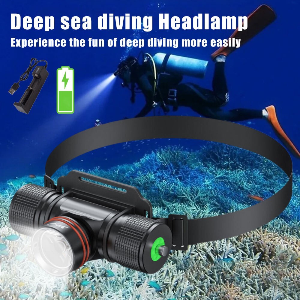 1500 Lumen Scuba Diving Headlight Adjustable Brightness Waterproof for Night