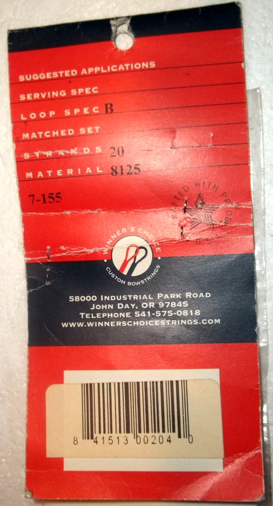 NEW - Winners Choice Custom Bowstrings - Control 40 - 1/2 - Strands 20 FREE SHIP