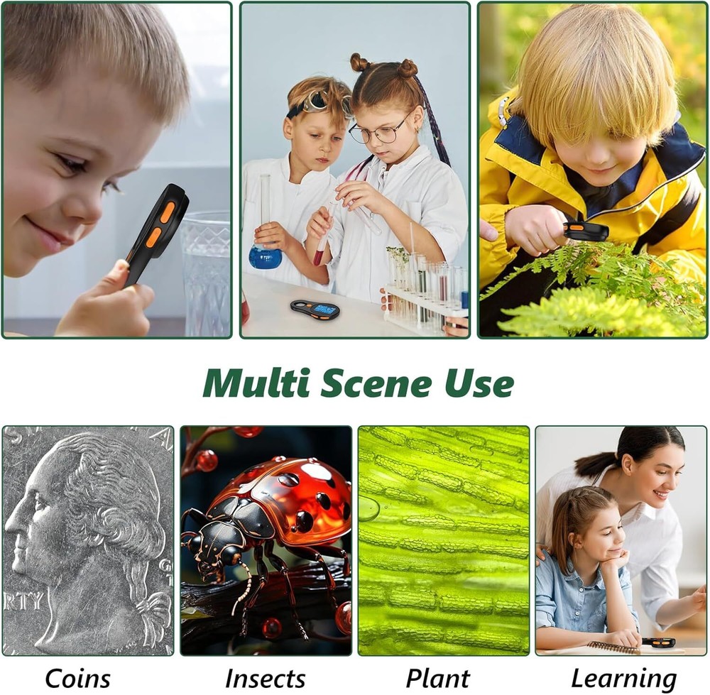 Portable Microscope with 8 LEDs 500x Mini Microscope with Optical Magnifier Gift