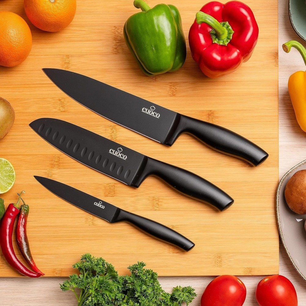 Cuoco Professional 3-Piece Knife Set With Non-Stick Coating & Ergonomic Handles