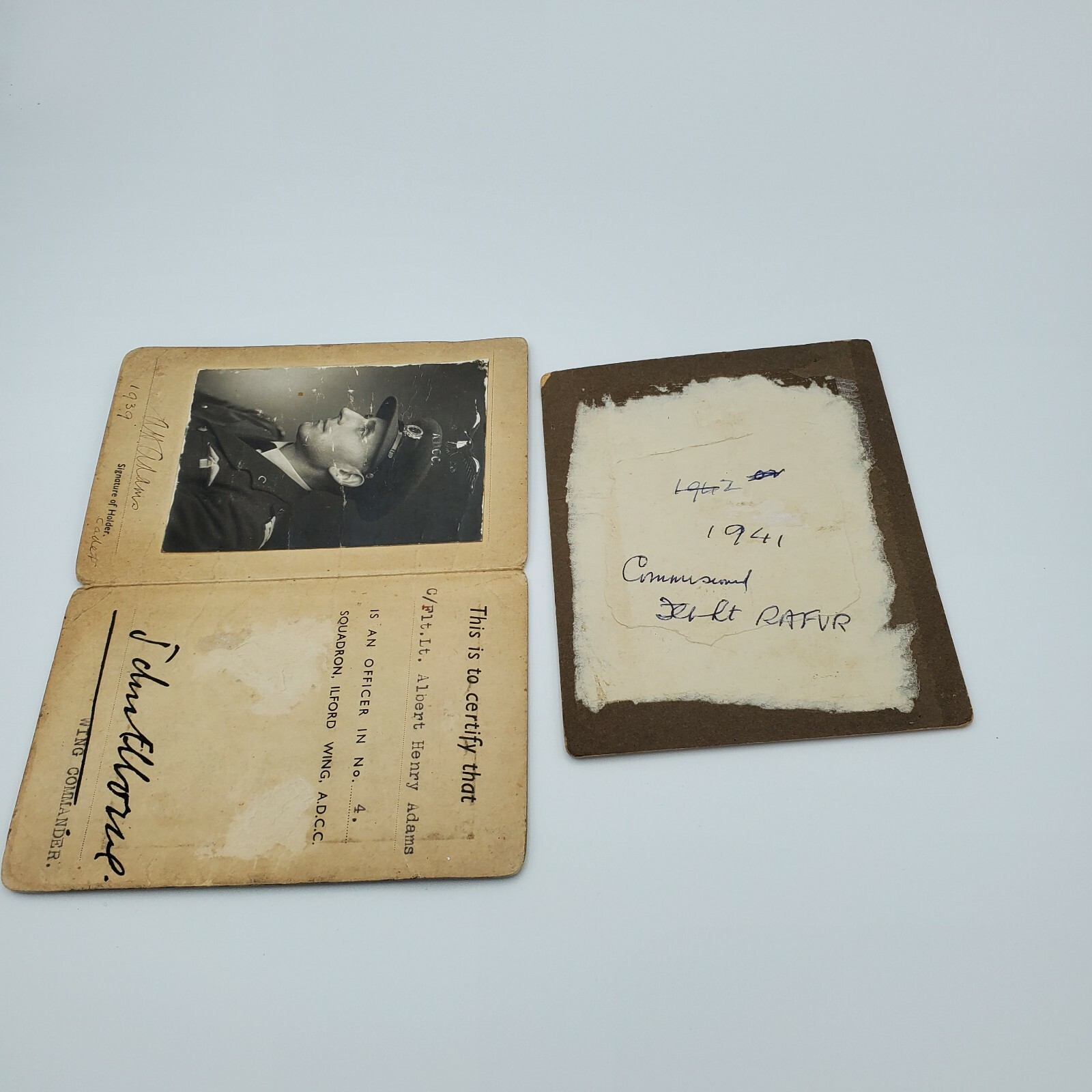 Original WW1 RFC WW2 RAFVR ADCC Officer ID Photo Group Albert Henry Adams Pilot