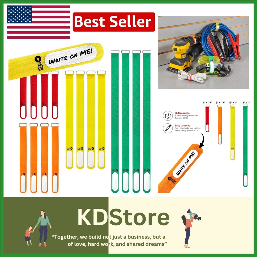16-Pack Adjustable Cord Organizer Straps with Write-On Labels
