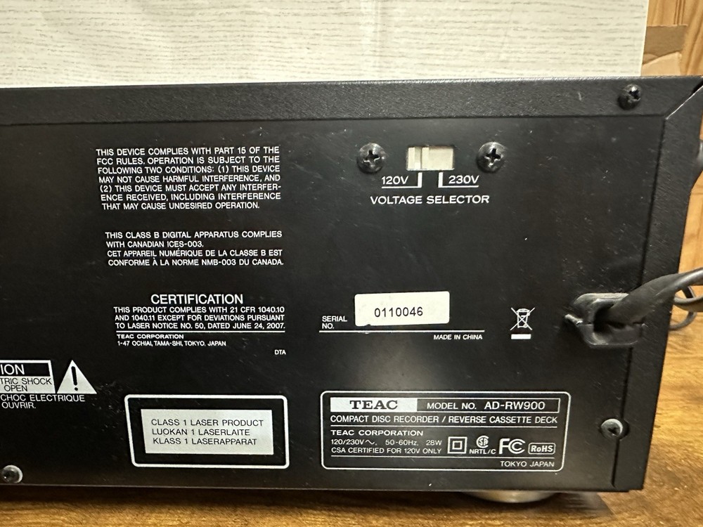 TEAC AD-RW900 CD Compact Disc Recorder Reverse Cassette Deck USB Black