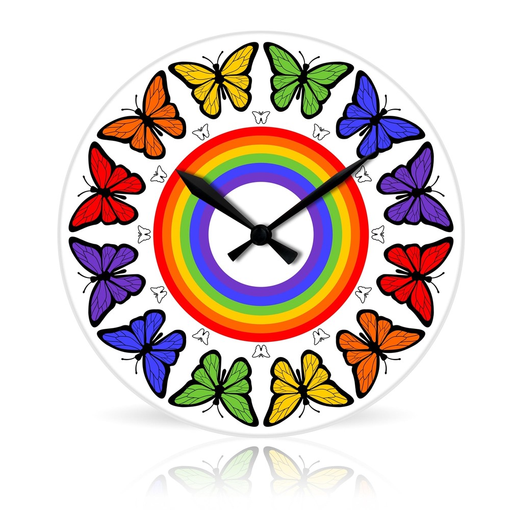 Butterfly Rainbow br Round Acrylic Wall Clock 10.75"