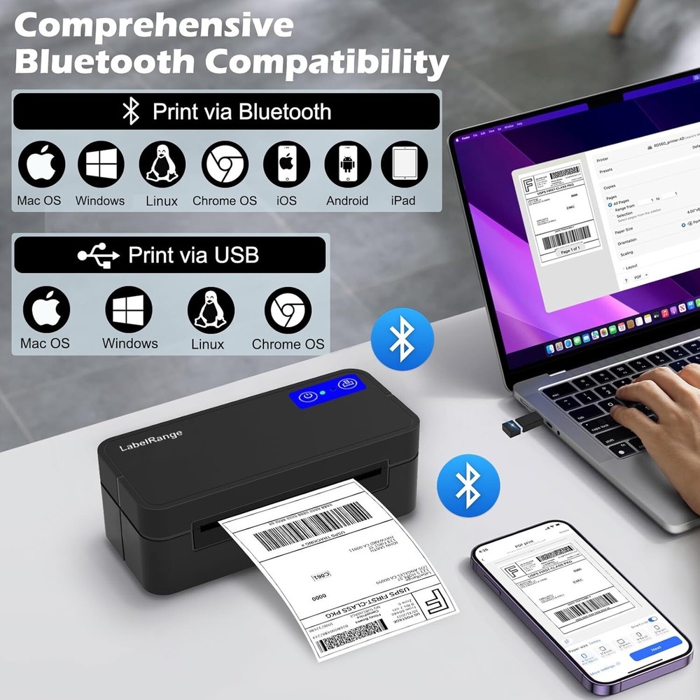 Bluetooth Thermal Label Printer LabelRange RD560 for Mac,Windows,Iphone,Android
