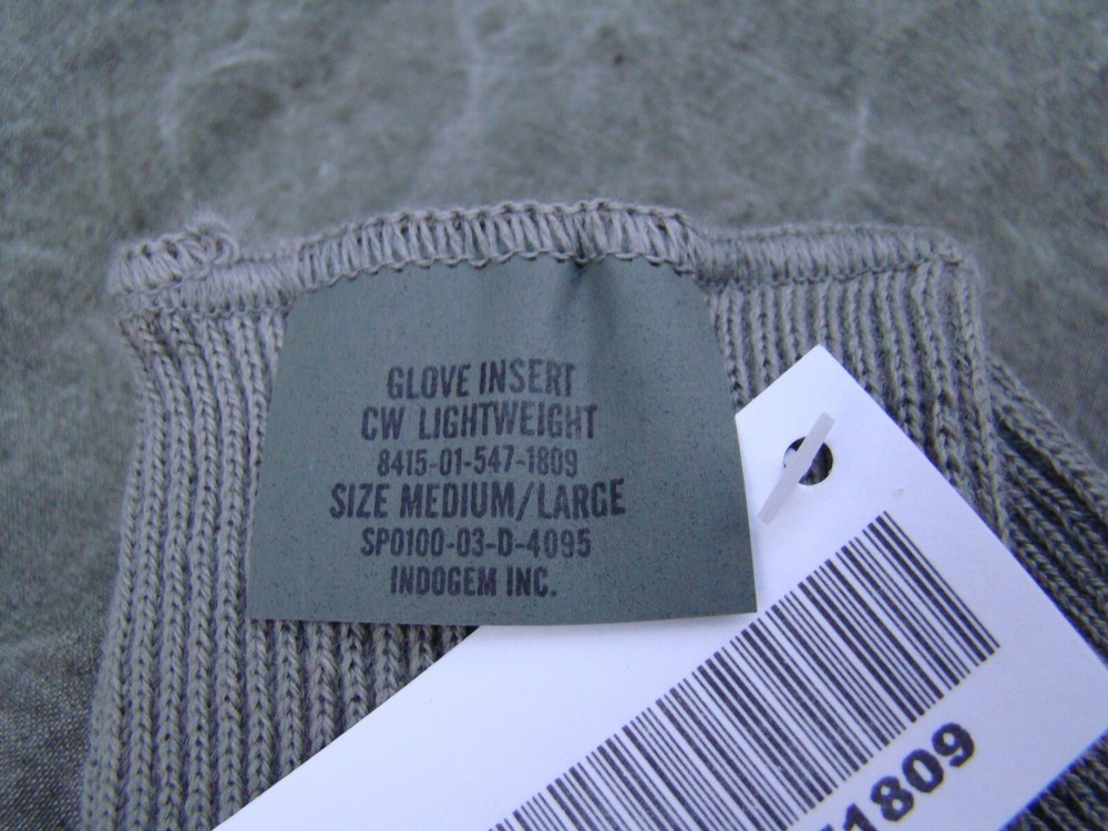 USGI Cold Weather Lightweight Glove Inserts size Medium / Large Grey - New