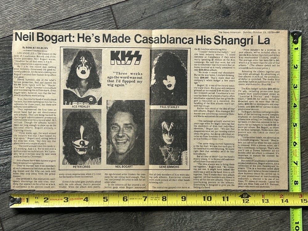 KISS Clipping Neil Bogart Casablanca Records 1978 Solo Albums Vintage Aucoin