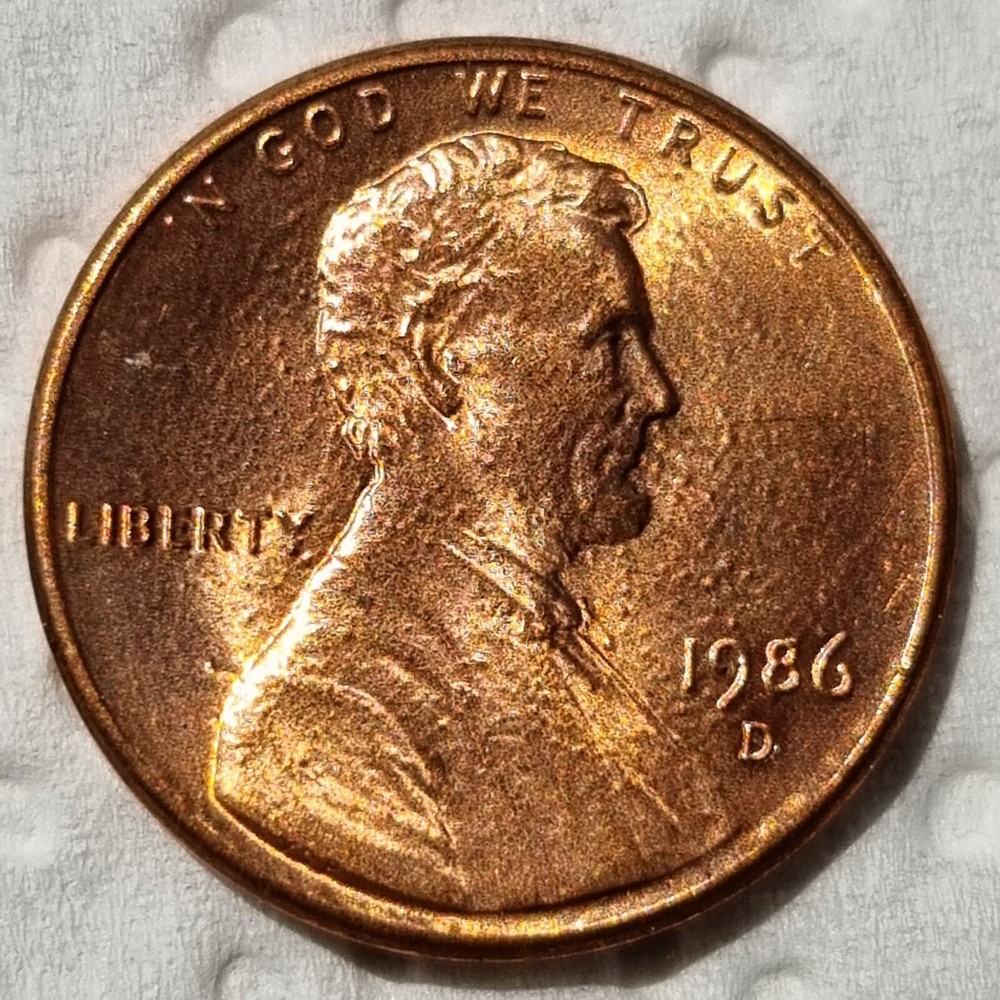 1986 D Lincoln Memorial Cent 1c ERROR - PLATING BLISTERS BUBBLES #91904