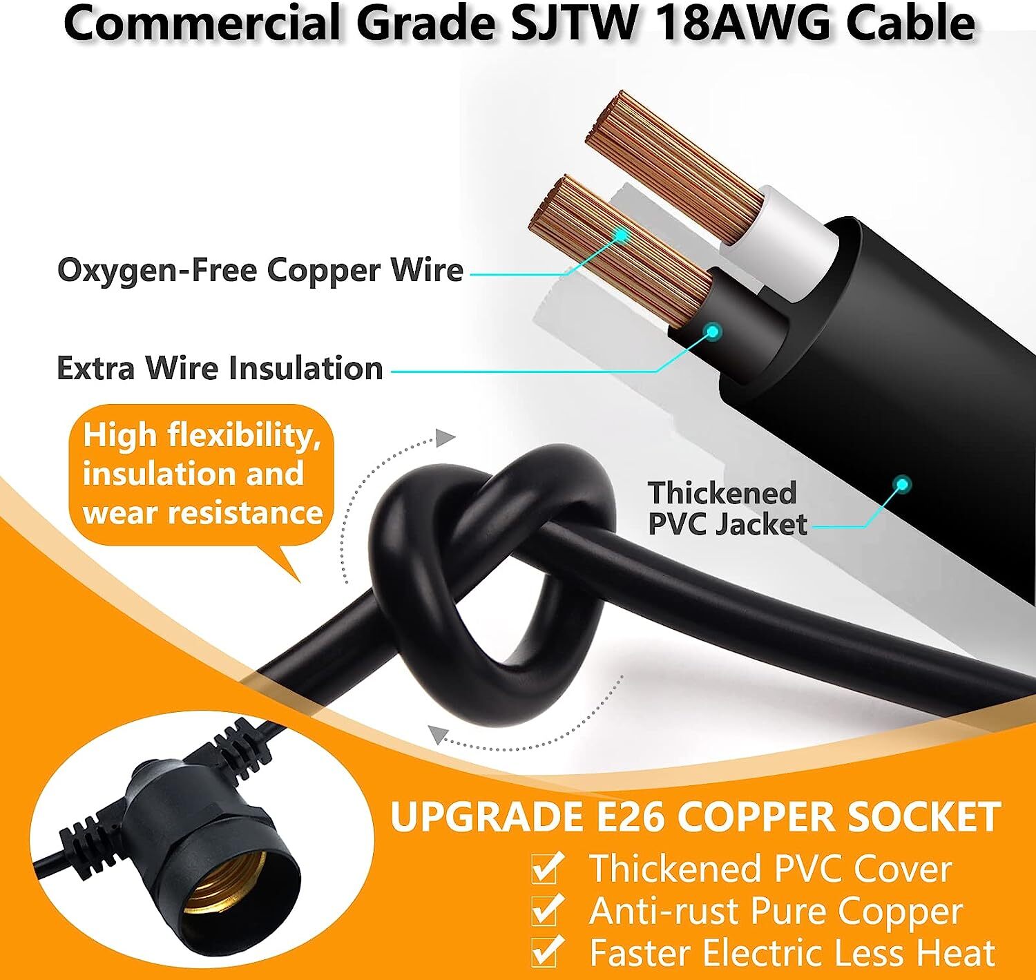 27ft String Lights S14 LED Warm Shatterproof IP65 for Outdoor Garden Patio Yard