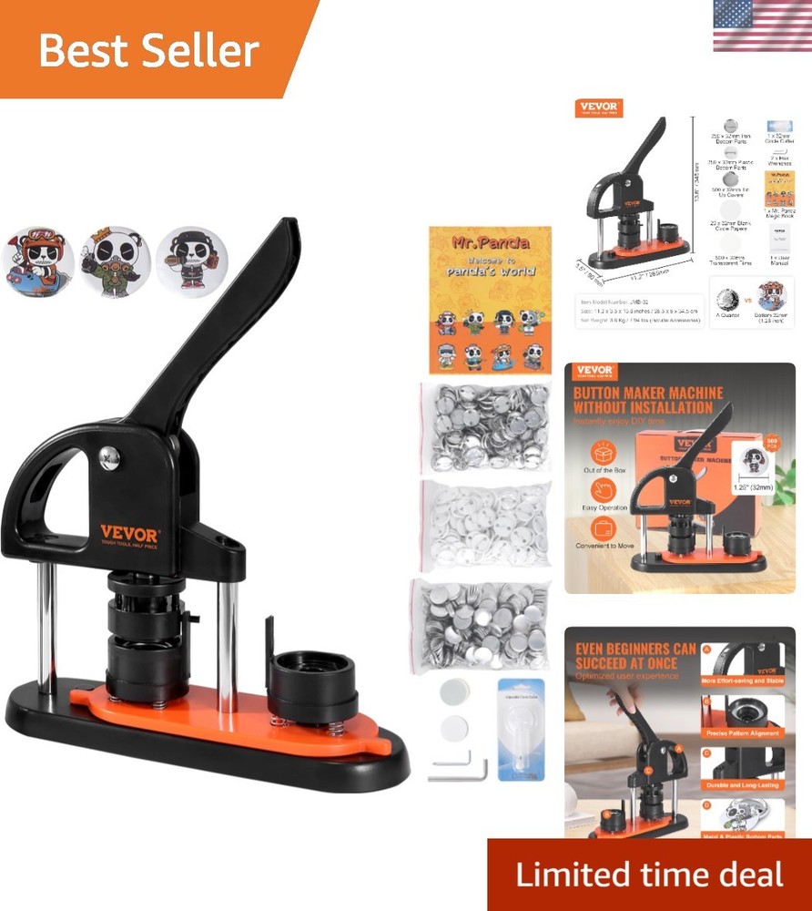 Button Maker Machine - Complete DIY Kit with Panda Magic Book, 1.25'' Size, B...