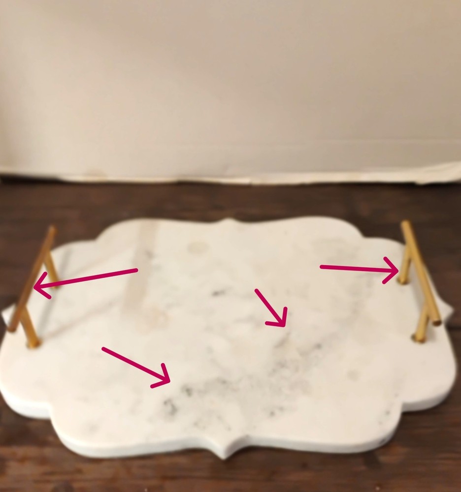 Solid White Marble Charcuterie Food Serving Board w/Solid Brass Carrying Handles