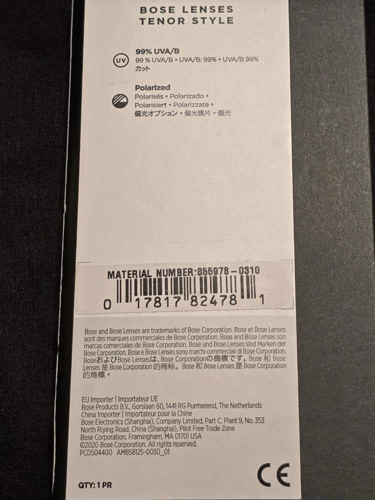 Bose Bluetooth Audio Sunglasses Frames Tenor Set Black & Silver Lens Rectangular