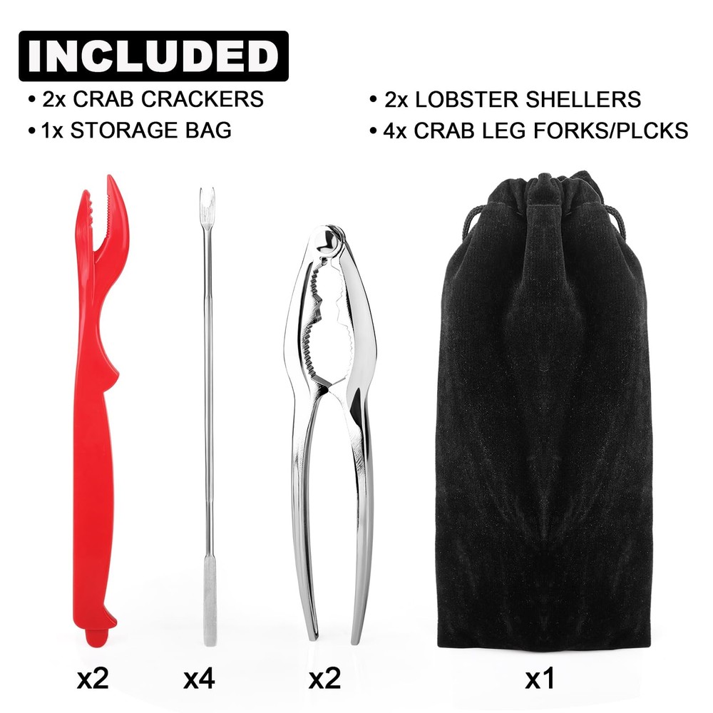 Seafood Tools Set includes 2 Crab Crackers, 2 L, Crackers 8pcs