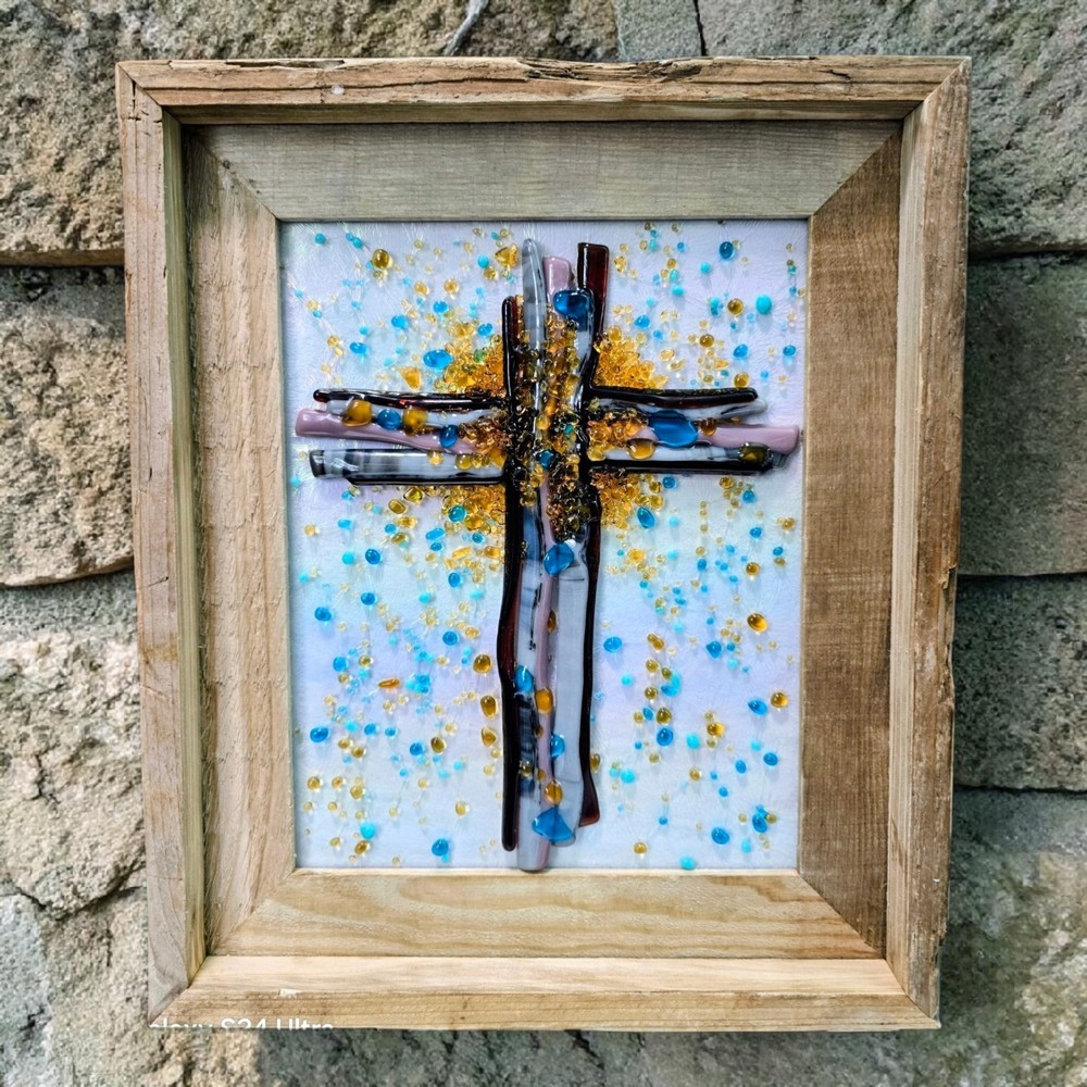 Fused Glass Cross With Frame