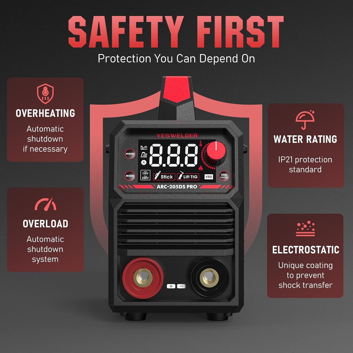 205Amp Stick Welder with Lift TIG Torch,110V/220V Dual Voltage Welding Machine