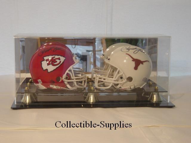 DOUBLE MINI FOOTBALL HELMET DISPLAY CUBE CASE
