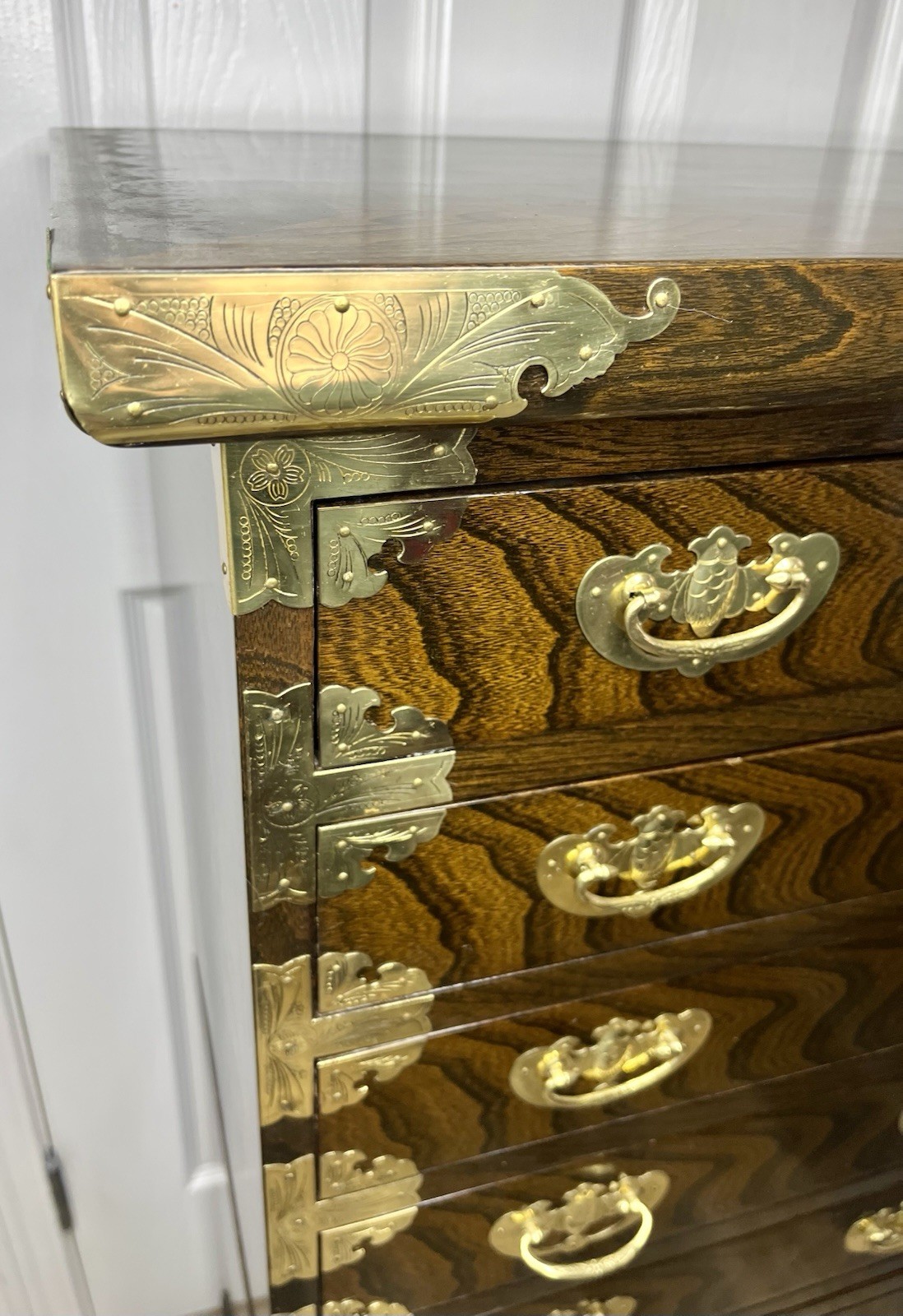 Antique 2 Piece Korean Elmwood Tansu Chest Hall Cabinet Asian Chest Of Drawers