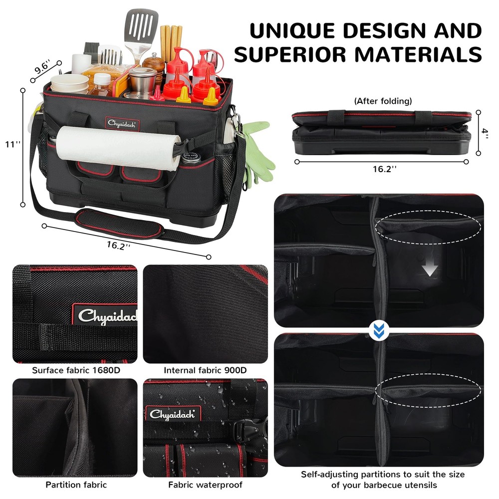 Chyaidach Large Grill Caddy with Hard Bottom, Portable Foldable Griddle black