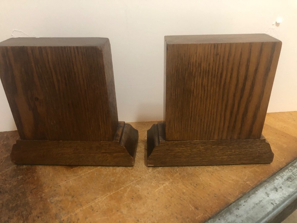 Vintage Unique Oak Bookends