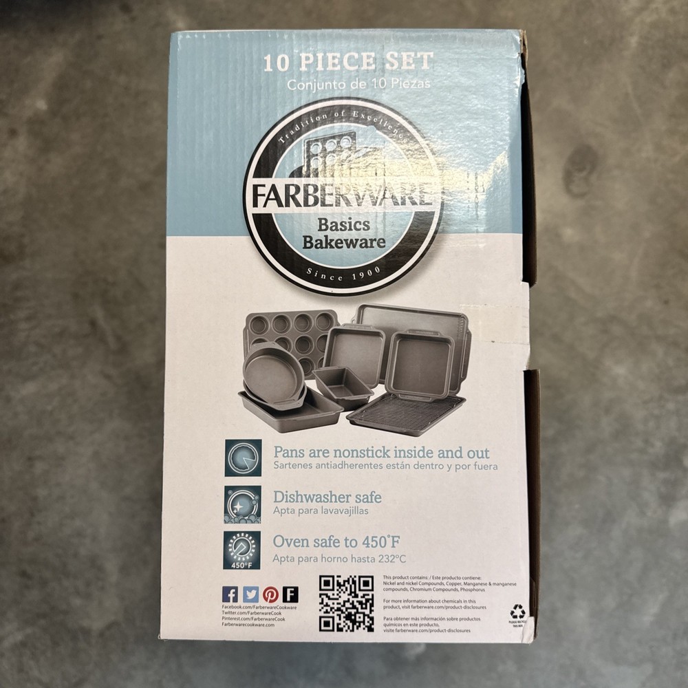 NEW! Farberware 10pc Nonstick Bakeware Set Gray Basics Bakeware Dishwasher Safe