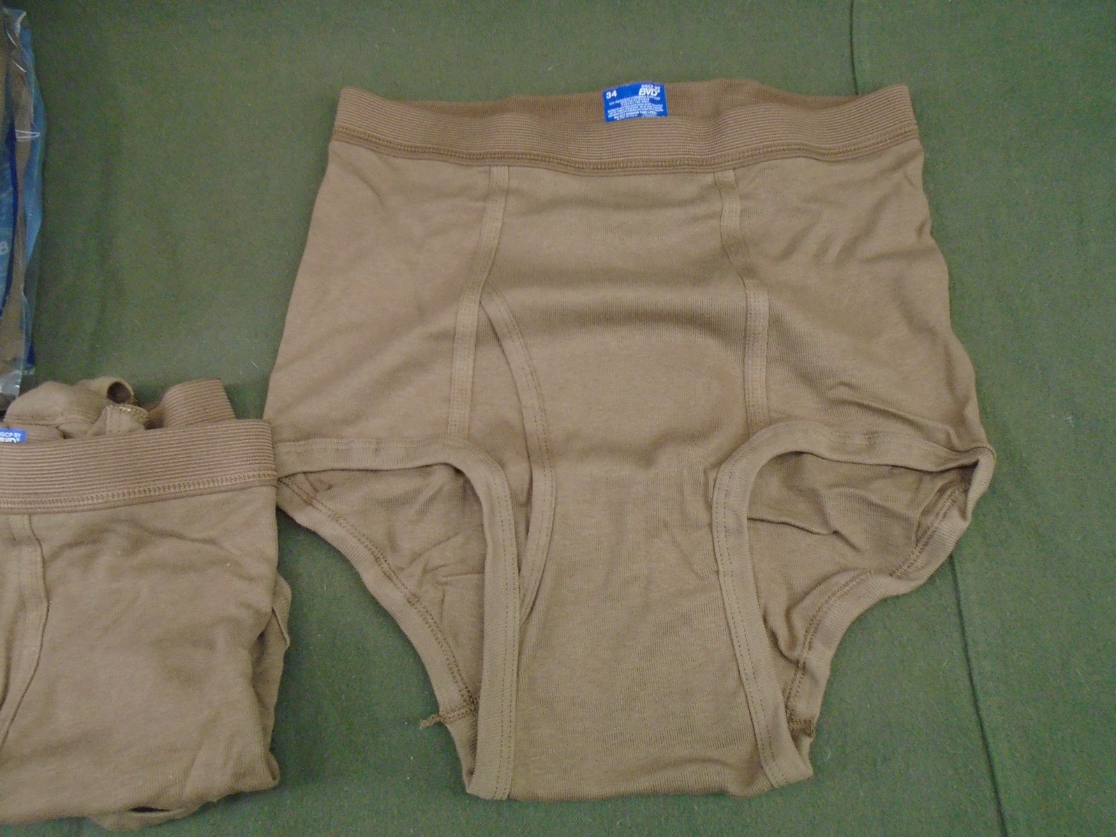 US Military 3 Pack BVD 100% Cotton Briefs Underwear Brown Size 34 Medium New 165