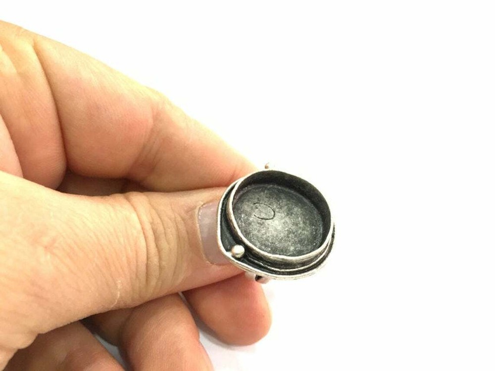 Round Blank Ring Base Bezel Setting Antique Silver Brass Adjustable G5296
