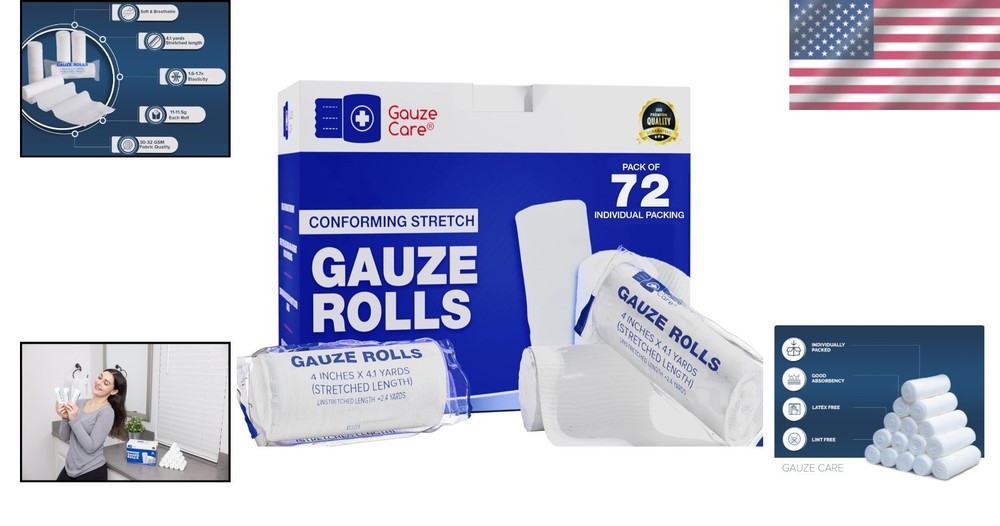 High-Quality Stretch Gauze Wraps - 72 Rolls