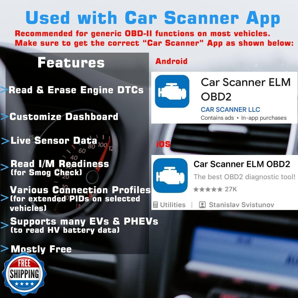 Veepeak OBDCheck BLE Bluetooth OBD II Scanner for iOS and Android