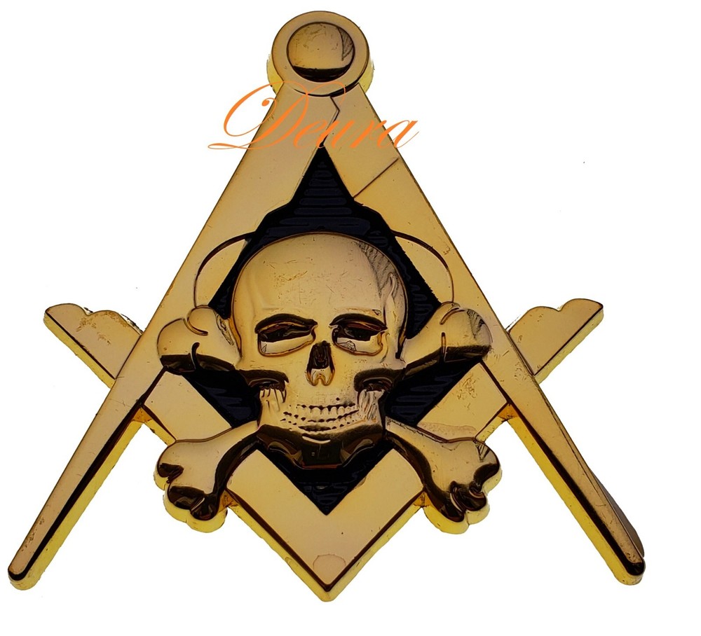 Masonic Widows Sons Mason Car Auto Square & Compass Gold Skull Bones Emblem