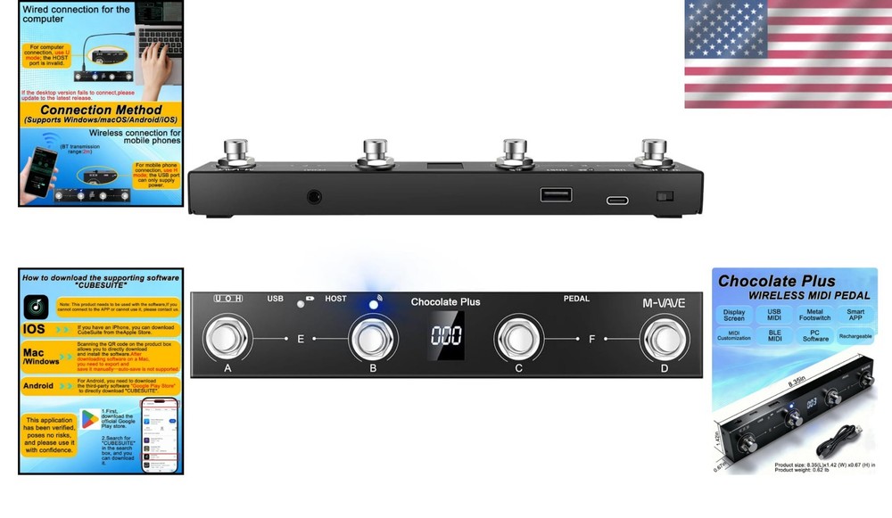 Advanced Wireless 4 Button MIDI Foot Controller - Compact Design for Musicians