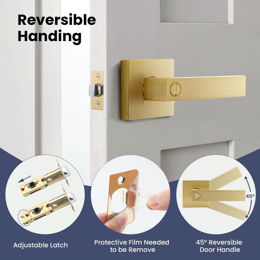 EHOMEWARE 1 Pack Door Levers Knobs Interior in Privacy Lever, Gold