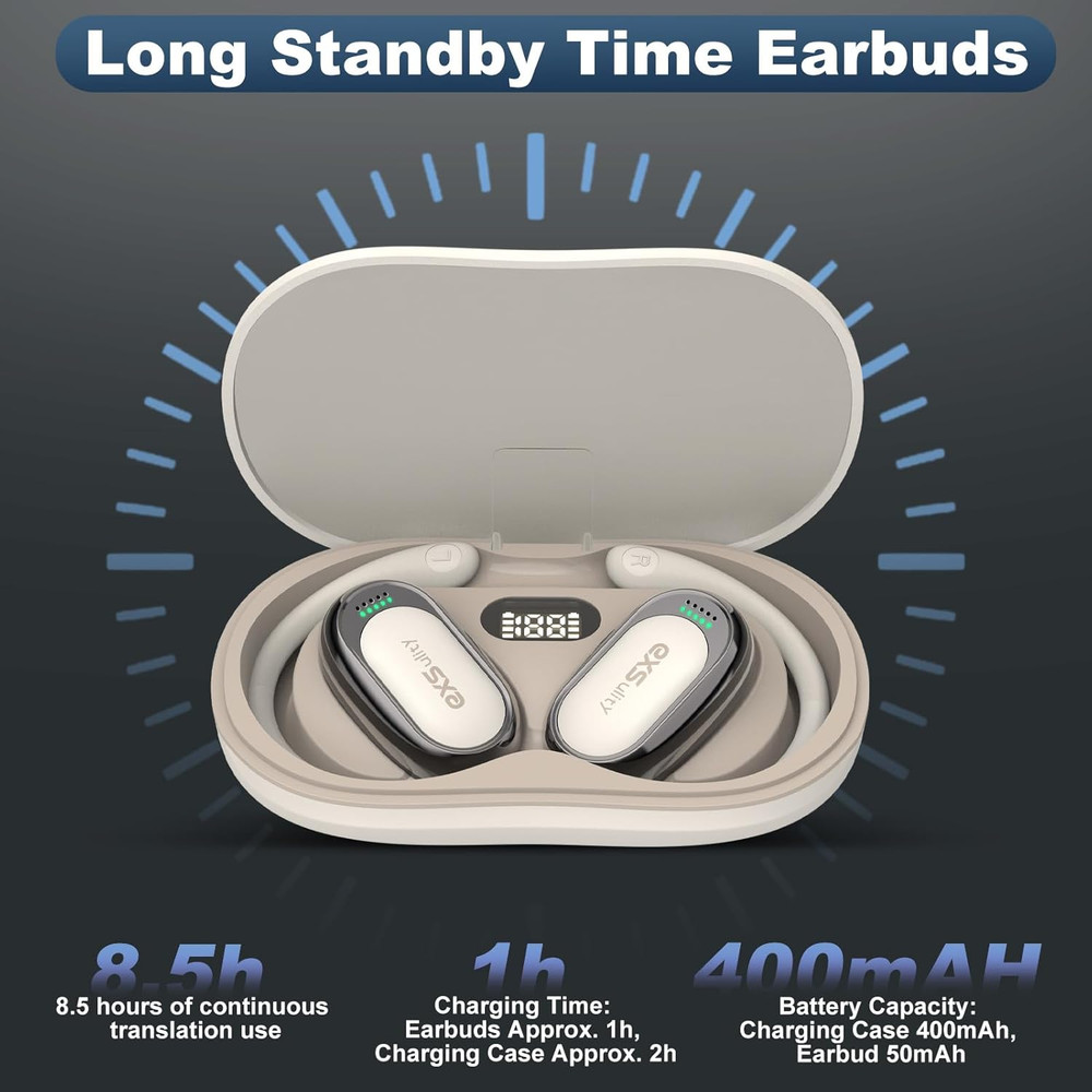 AI Language Translator Earbuds, 144 Languages, 5 Modes, Bluetooth 5.4, White